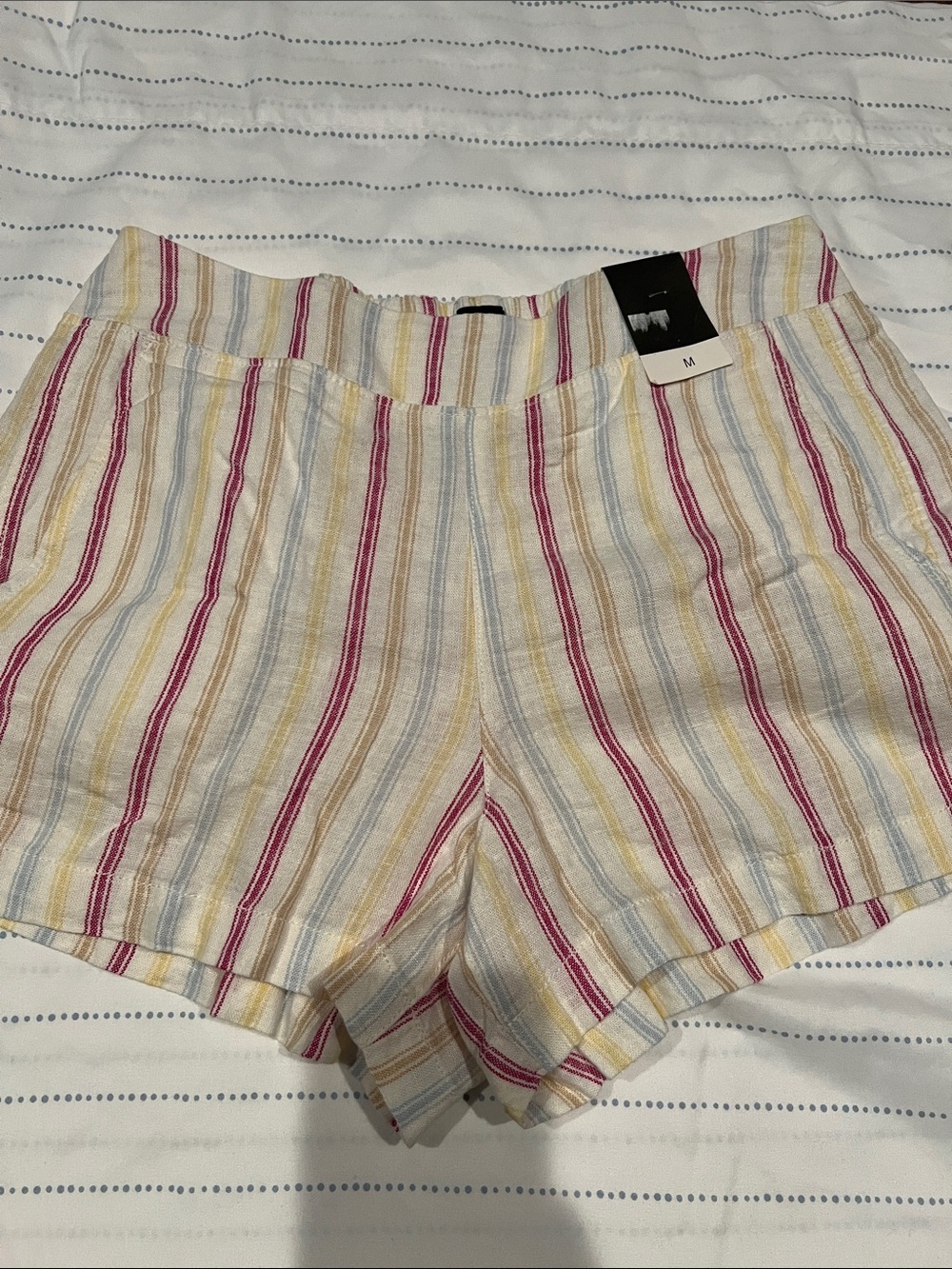 GAP Cream High-Waist Striped Shorts with Pink, Yellow & Light Blue